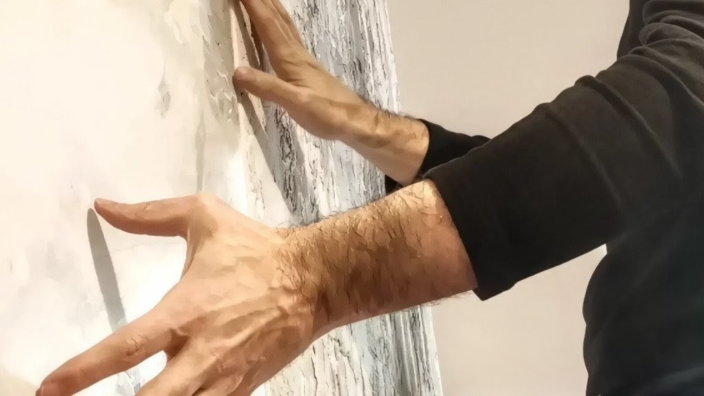 Artist's studio process - Felipe Peña creating abstract textured paintings for international collectors and galleries.