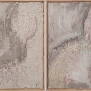 Felipe Peña contemporary art: The "Snow Bowl" features abstract art in neutral tones with hints of pink and coral. Its rough textures, layered paint, wavy lines, and organic shapes are framed in light wood, while subtle marks and blended colors add movement and depth. , exclusive contemporary art for New York collectors